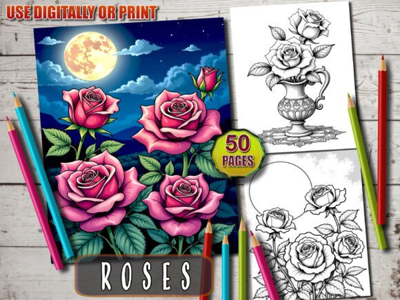 Download 50 Rose Coloring Pages - Premium Bundle