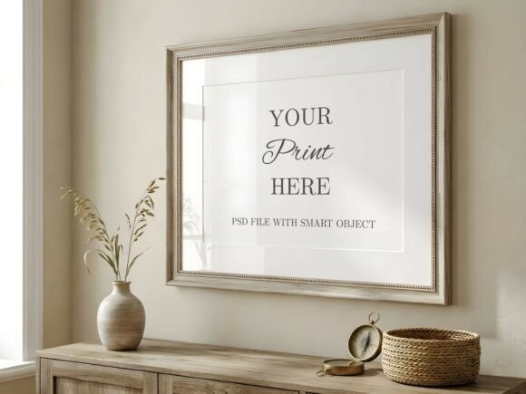 Download Horizontal Beige Wood Frame Mockup - Premium Resources